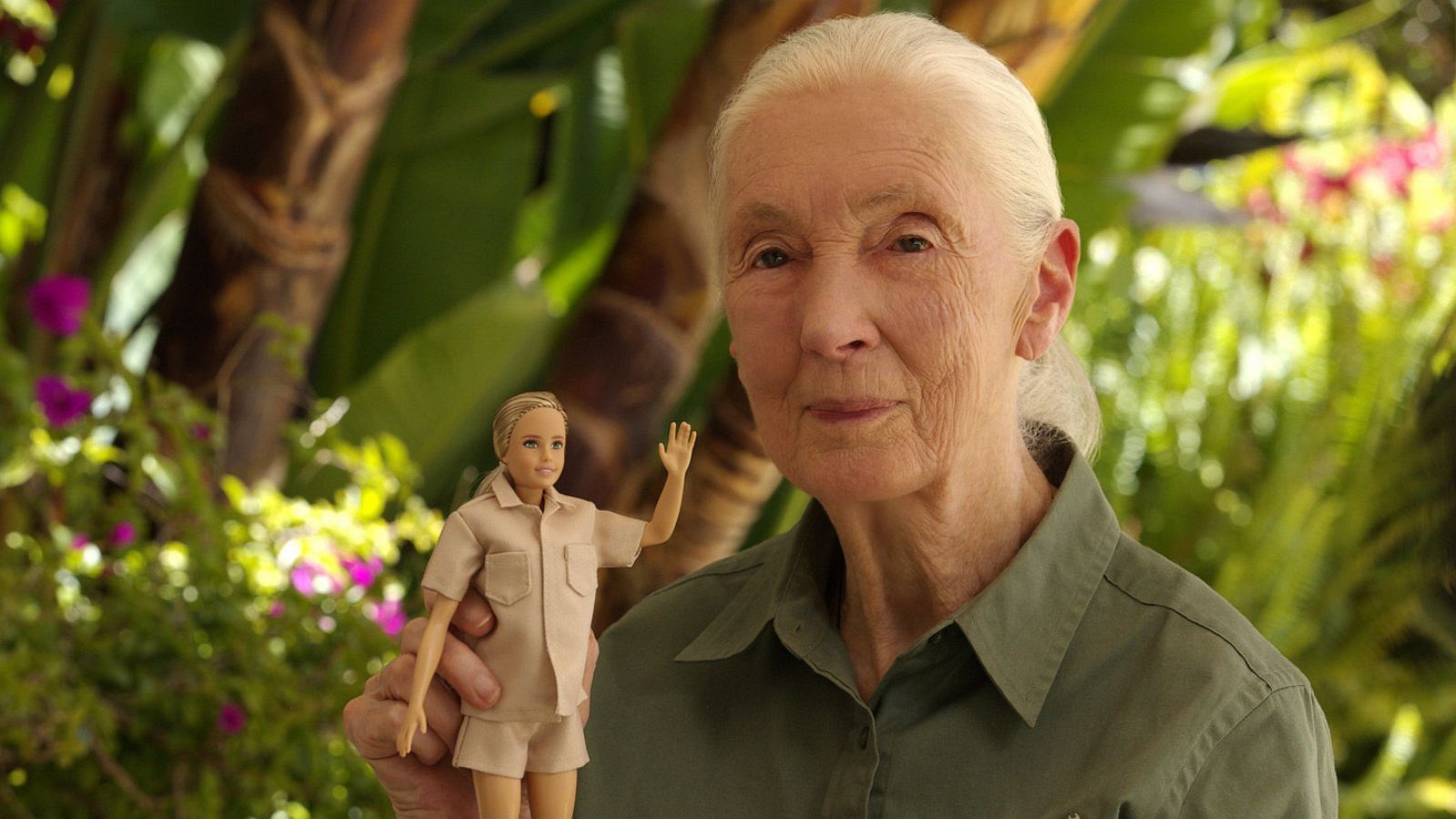 PHOTO: Renowned primatologist Dr. Jane Gooddall poses with the new Barbie doll dedicated her.