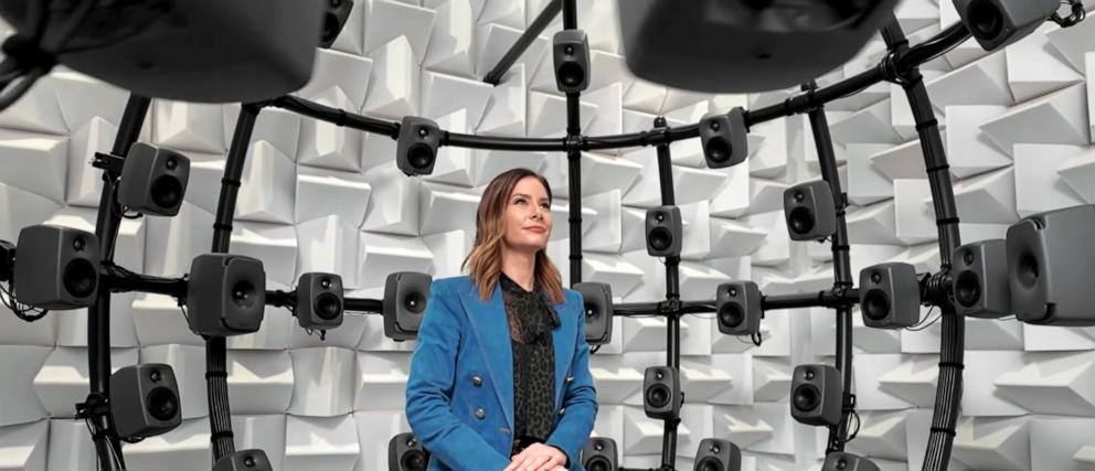 PHOTO: ABC News’ Rebecca Jarvis experiences Apple’s Fantasia Lab, an audio lab in Cupertino, Calif.