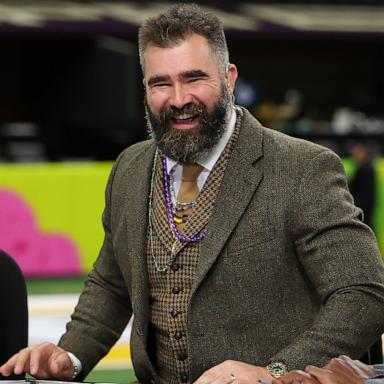 PHOTO: Former NFL Players and analysts, Jason Kelce laughs before Super Bowl LIX between the Kansas City Chiefs and Philadelphia Eagles at Caesars Superdome on Feb. 9, 2025 in New Orleans.