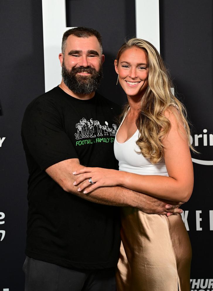 PHOTO: Jason Kelce and Kylie Kelce attend Thursday Night Football Presents The World Premiere of "Kelce" in Philadelphia, PA, Sep. 08, 2023.