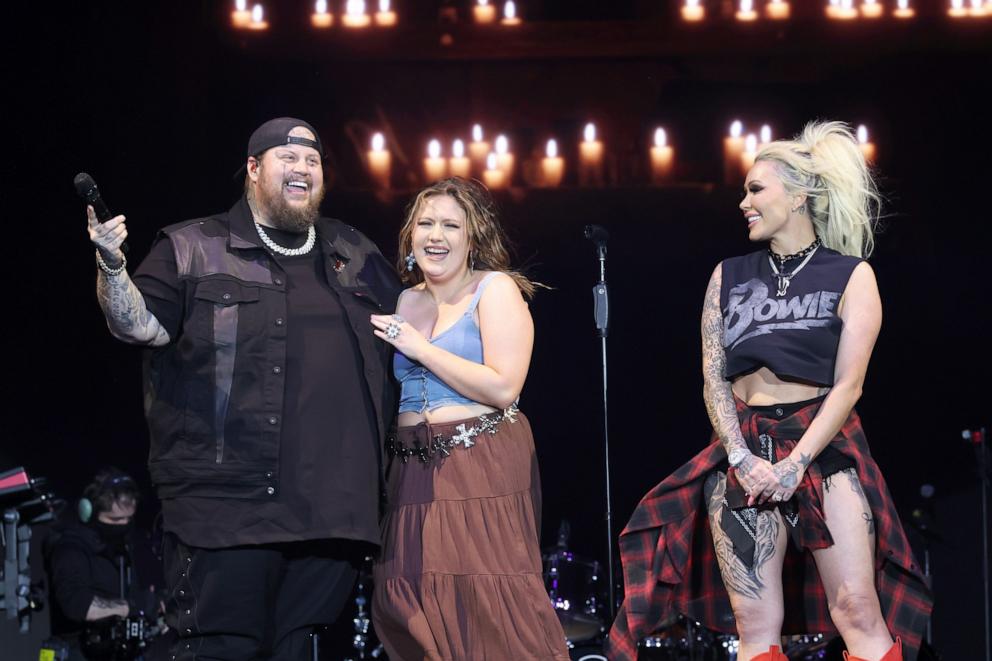 PHOTO: Jelly Roll, Bailee Ann and Bunnie Xo are seen at the T-Mobile Mane Stage during the 2024 Stagecoach Festival at Empire Polo Club on April 26, 2024 in Indio, Calif.