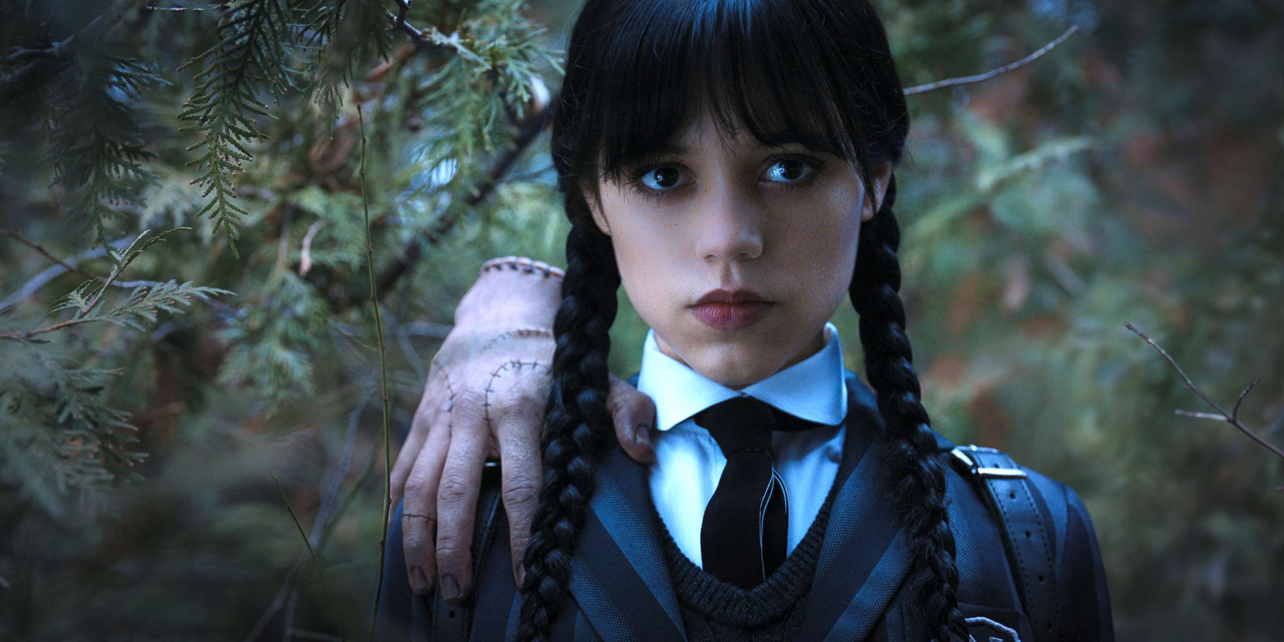 PHOTO: Jenna Ortega as Wednesday Addams pictured with Thing in a still from the show "Wednesday."