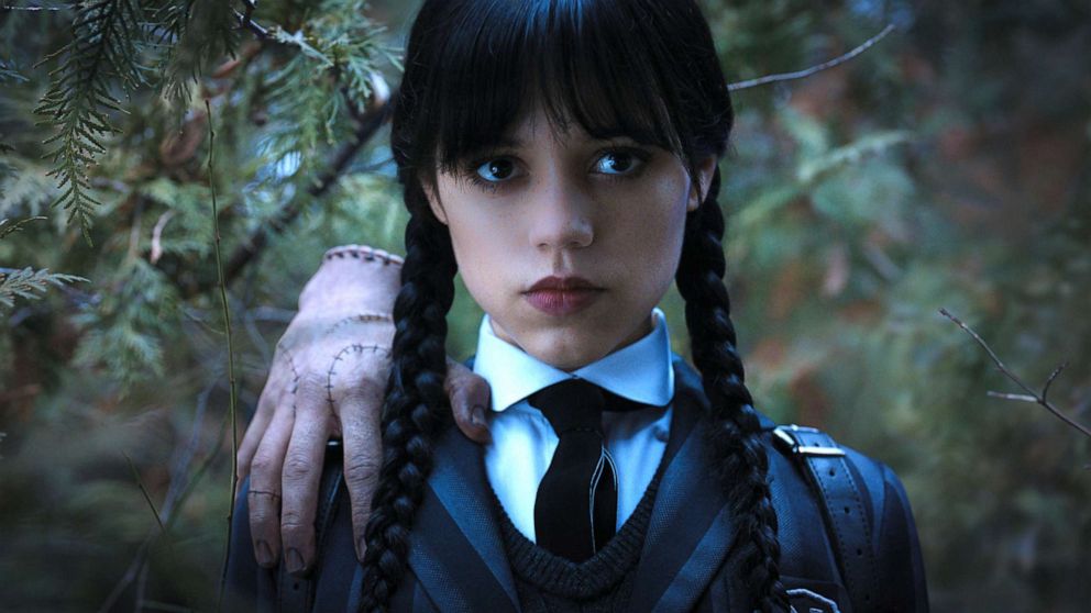 PHOTO: Jenna Ortega as Wednesday Addams pictured with Thing in a still from the show "Wednesday."