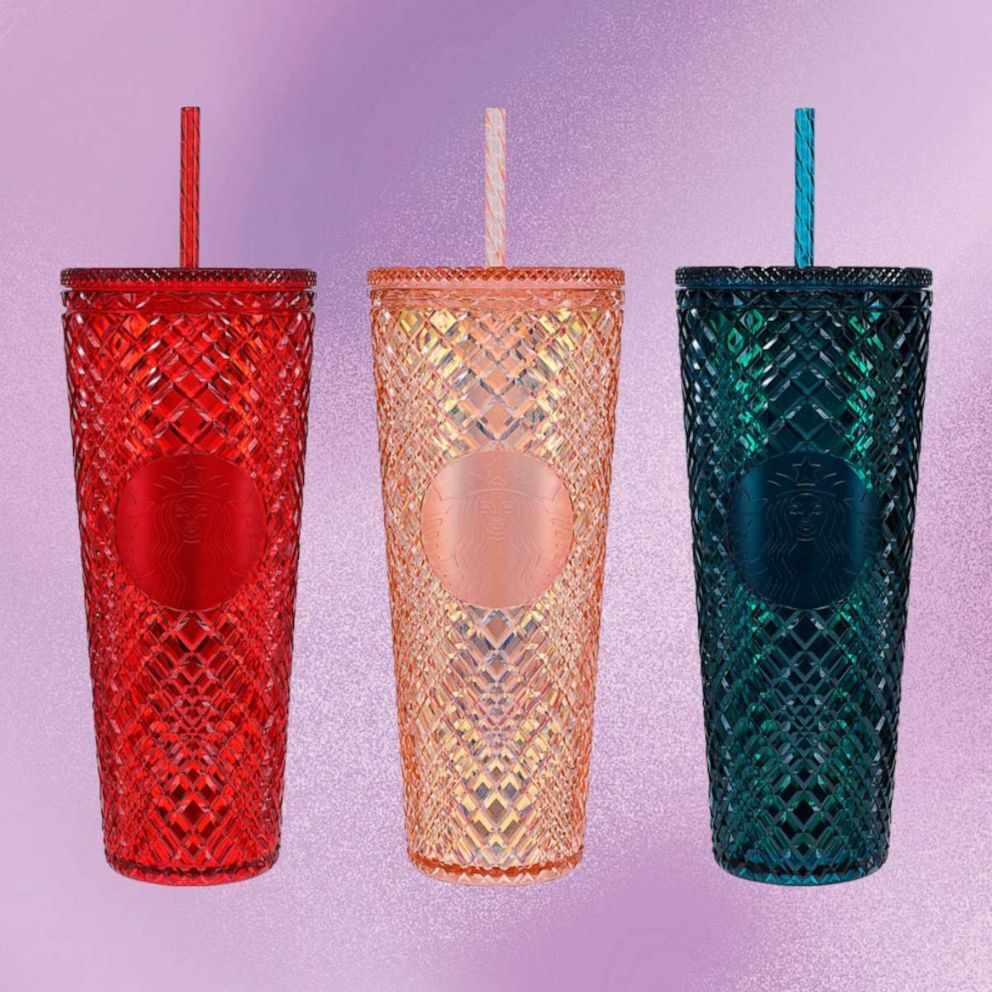 PHOTO: Cold cups in jewel tones from the new holiday Starbucks line.