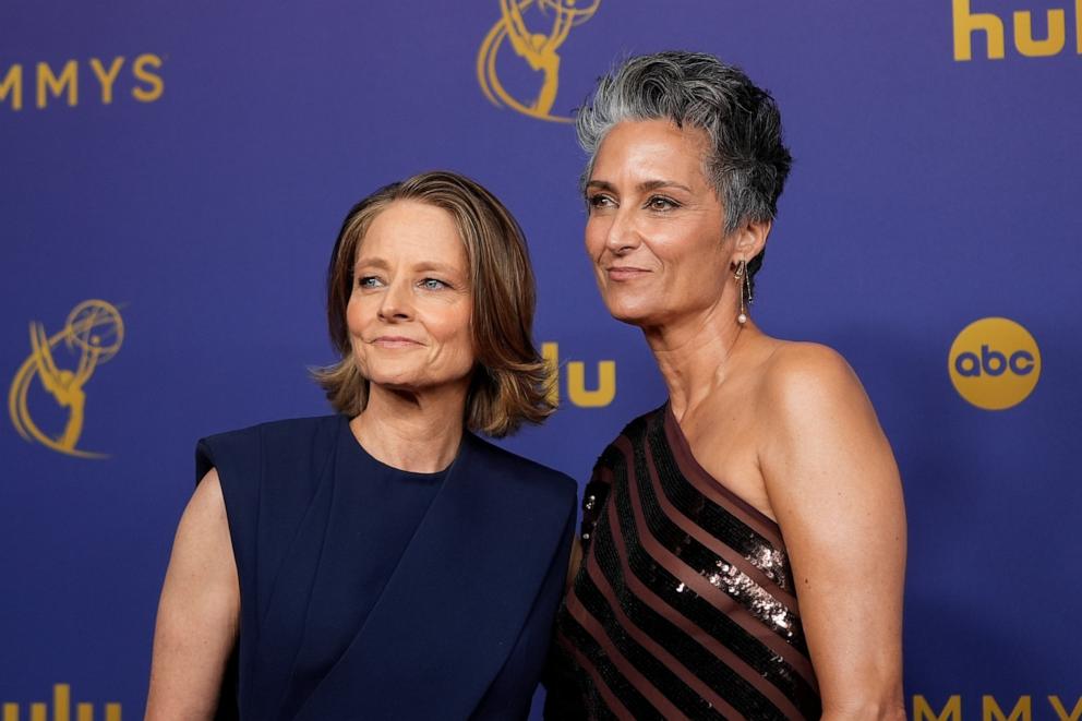 PHOTO:Jodie Foster, left, and Alexandra Hedison arrive at the 76th Primetime Emmy Awards in Los Angeles, Sept. 15, 2024.