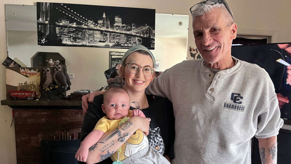 PHOTO: Jordyn O'Neil had been looking for her biological father and with the help of strangers on Facebook, she connected with Brian Ahern. O'Neil and Ahern are pictured here with O'Neil's son.