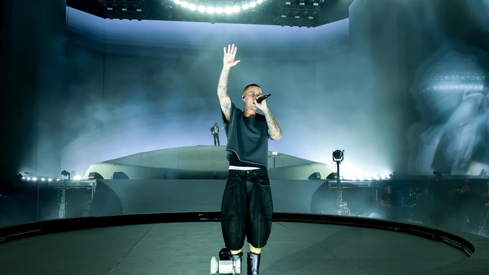 Justin Bieber performs at the Coachella Stage during the 2026 Coachella Valley Music and Arts Festival on April 11, 2026 in Indio, California.