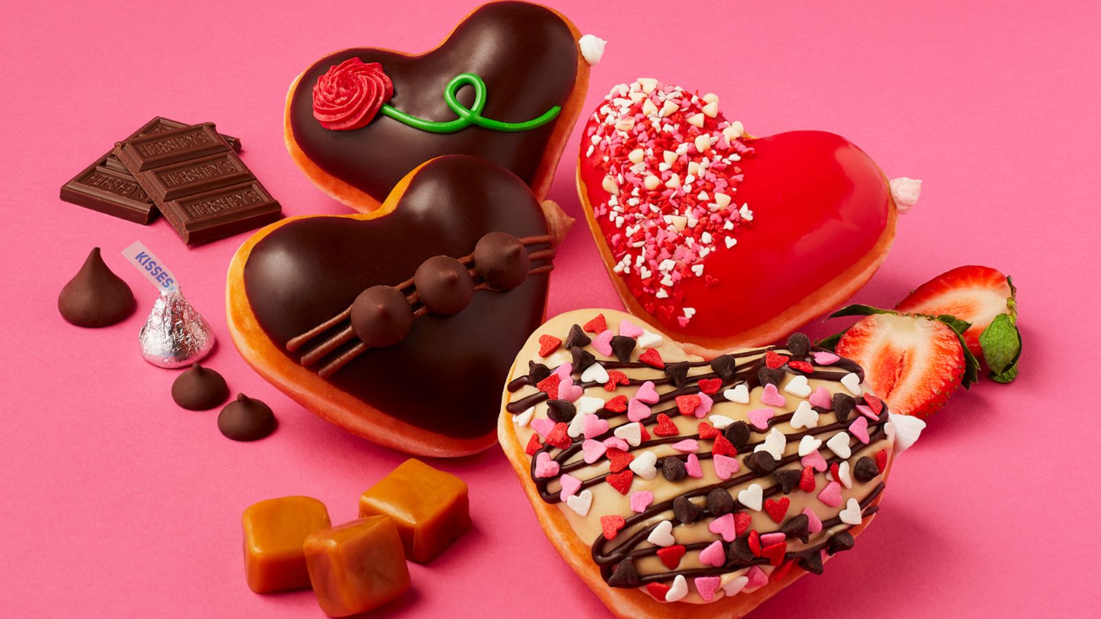 PHOTO: New heart-shaped Krispy Kreme doughnuts made with real Hershey's.