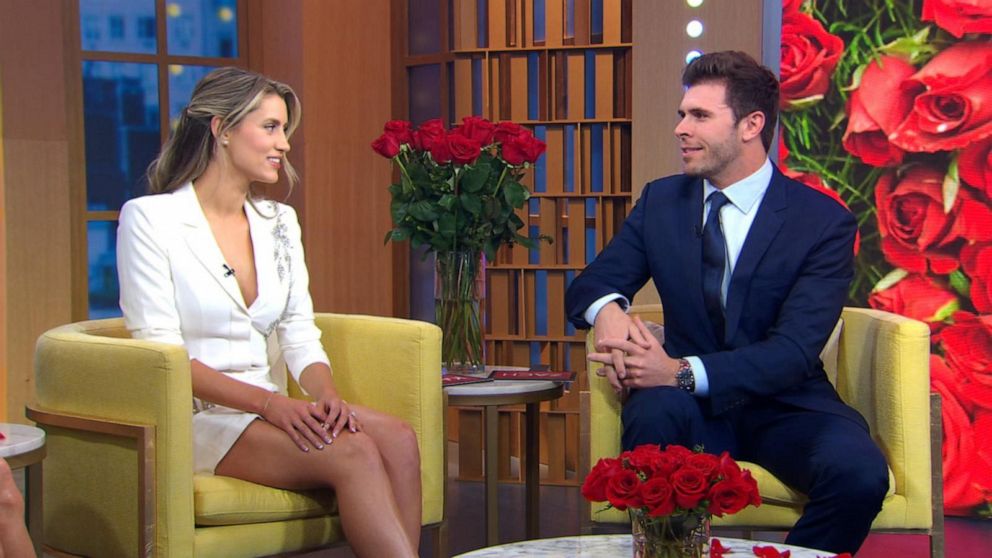PHOTO: Kaity Biggar and Zach Shallcross appear on "Good Morning America," March 28, 2023, following the season 27 finale of "The Bachelor."