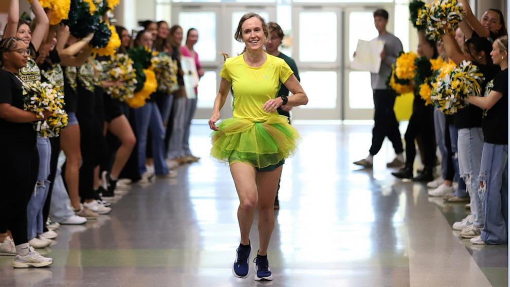 PHOTO: Kate Fletcher, an English teacher at Louisa County High School in Mineral, Virginia, ran over 100 miles from the school to Jamestown, Virginia to raise money for student scholarships.