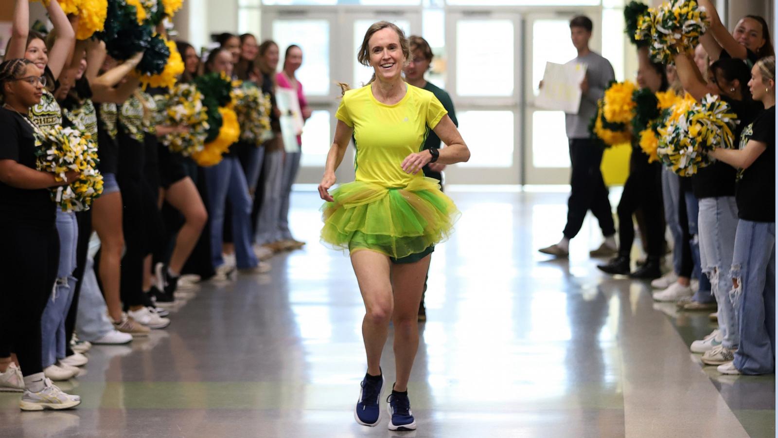 PHOTO: Kate Fletcher, an English teacher at Louisa County High School in Mineral, Virginia, ran over 100 miles from the school to Jamestown, Virginia to raise money for student scholarships.