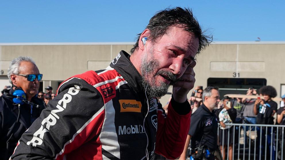 PHOTO: Keanu Reeves drives during the GR Cup Series auto race at Indianapolis Motor Speedway in Indianapolis, Ind., Oct. 5, 2024.