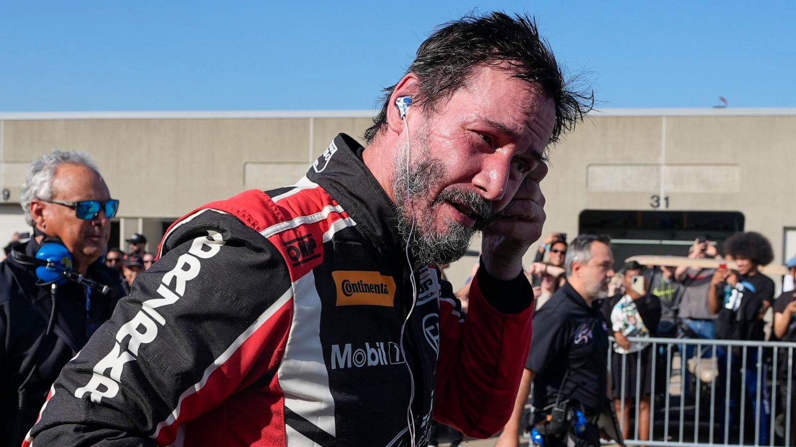 PHOTO: Keanu Reeves drives during the GR Cup Series auto race at Indianapolis Motor Speedway in Indianapolis, Ind., Oct. 5, 2024.