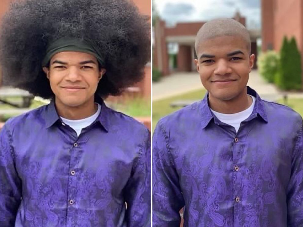 PHOTO: Before and after photos of Kieran Moise, 17, of his hair cut on May 29, 2021.