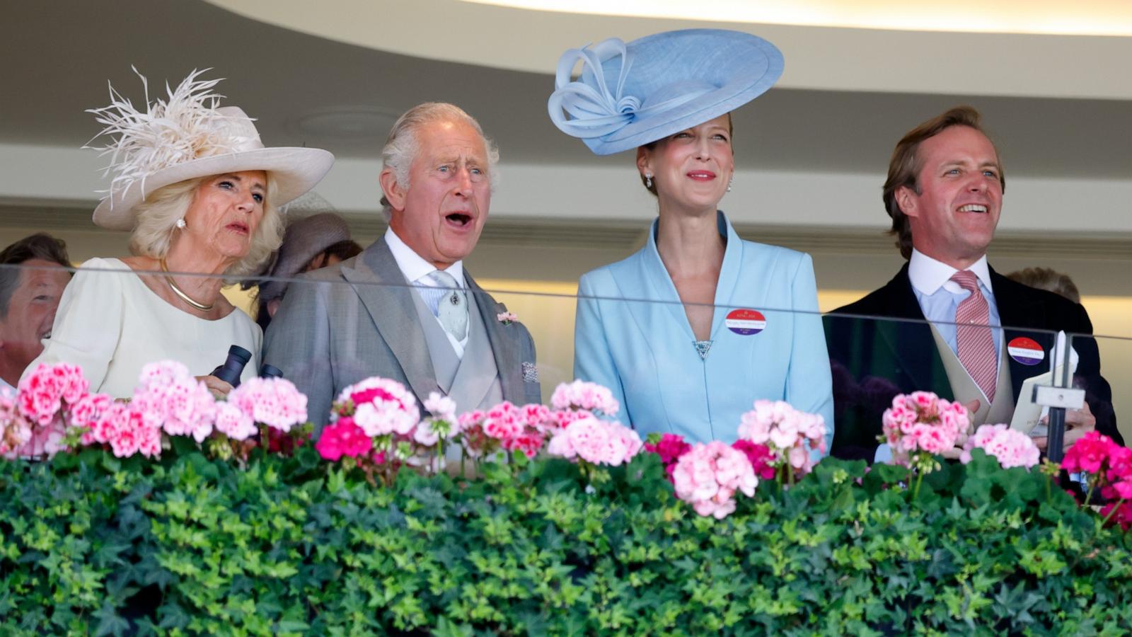 PHOTO: Queen Camilla, King Charles III, Lady Gabriella Windsor and Thomas Kingston watch, from the Royal Box as they attend day 5 of Royal Ascot 2023 at Ascot Racecourse on June 24, 2023 in Ascot, England.