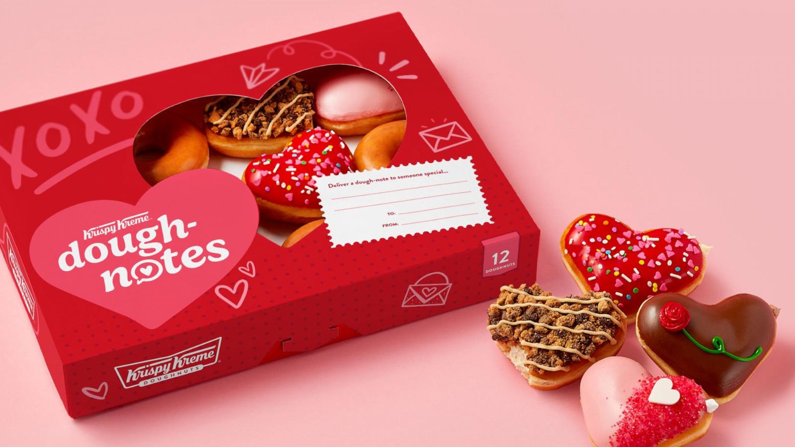 PHOTO: Four new festive doughnuts available at Krispy Kreme through Valentine’s Day.