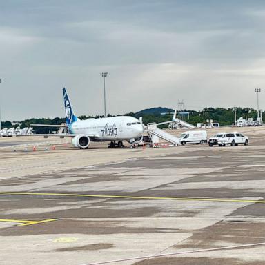 PHOTO: An Alaska Airlines jet taking off in Nashville braked to a rapid stop on the runway to avoid a possible collision Thursday with a Southwest Airlines plane, and federal agencies are investigating the incident, Sept. 12, 2024.