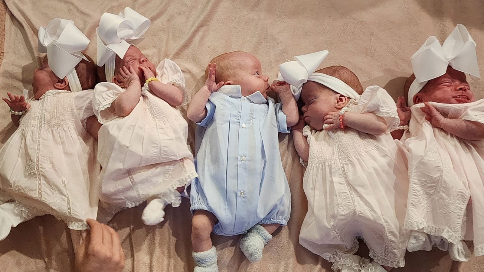 PHOTO: After over two months in the hospital, the Ladner quintuplets have now all returned home to Purvis, Miss.