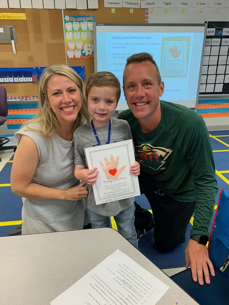 PHOTO: Landen Hoffmann on his first day of Kindergarten 5 days after coming home from the hospital in August 2019.