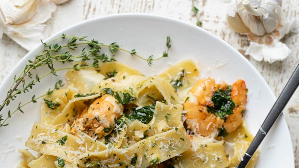 PHOTO: Creamy lemon and garlic shrimp pasta. 