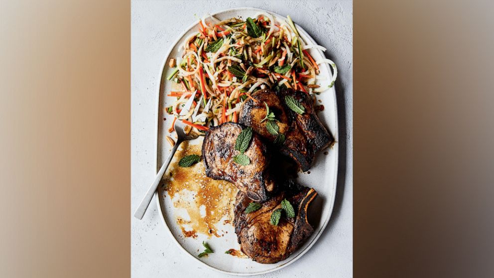 PHOTO: A plate of lemongrass ginger marinated pork chops with jicama salad.