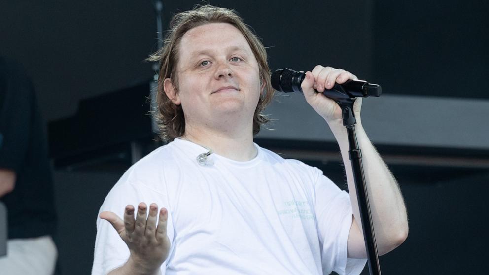 PHOTO: Lewis Capaldi performs on the Pyramid stage at the Glastonbury Festival 2023, June 24, 2023, in Glastonbury, England. 