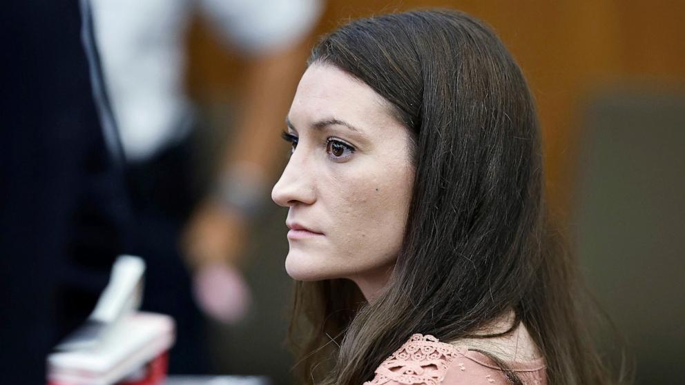 PHOTO: Lindsay Clancy watches as the jury enters the courtroom during her murder trial at Plymouth Superior Court, Aug. 24, 2026 in Plymouth, Mass.