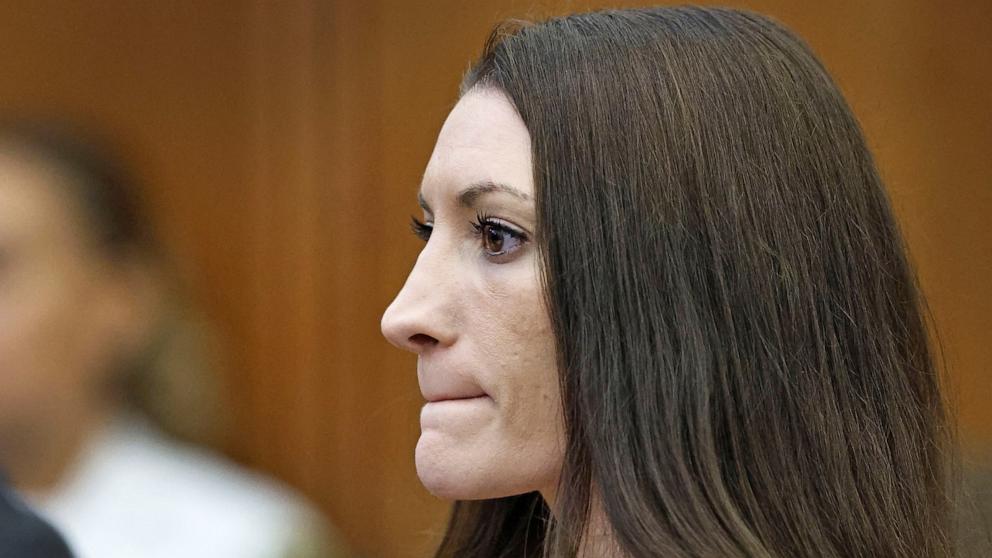 PHOTO: Lyndsay Clancy listens to the testimony of Dr. Gregory Saathoff during her murder trial in Plymouth Superior Court, Aug. 26, 2026 in Plymouth, Mass.
