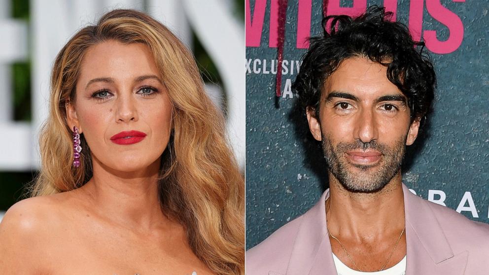 PHOTO: This combination of images shows Blake Lively at the London screening of the film "It 'Ends With Us" on Aug. 8, 2024, left, and Justin Baldoni in separate photos at the world premiere of the film in New York on Aug. 6, 2024.