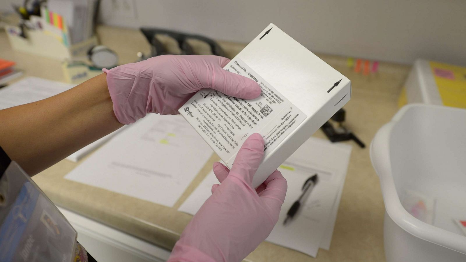 PHOTO: Away from volunteers participating in a new Lyme disease vaccine trial, registered nurse Janae Roland, prepares either the vaccine or a placebo at the Altoona Center for Clinical Research, Aug. 5, 2022, in Duncansville, Pa.