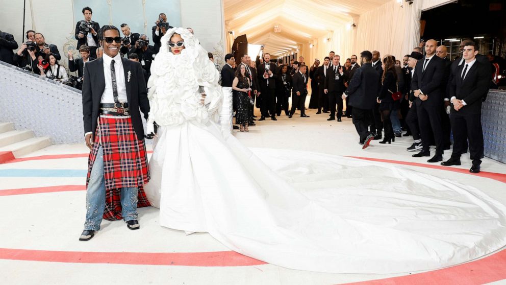 PHOTO: A$AP Rocky and Rihanna attend The 2023 Met Gala Celebrating "Karl Lagerfeld: A Line Of Beauty" at The Metropolitan Museum of Art, May 1, 2023, in New York.