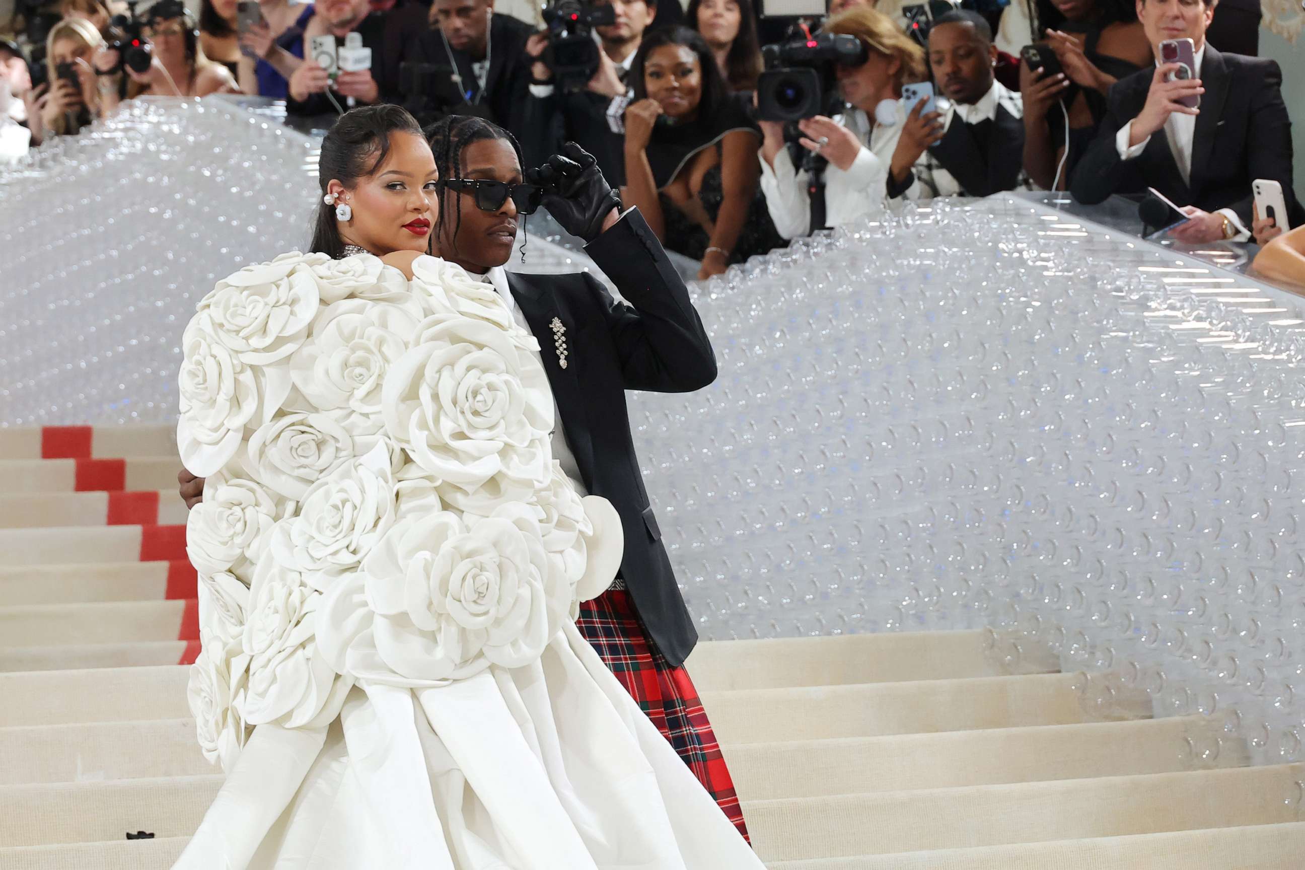PHOTO: Rihanna and A$AP Rocky attend The 2023 Met Gala Celebrating "Karl Lagerfeld: A Line Of Beauty" at The Metropolitan Museum of Art, May 1, 2023, in New York.