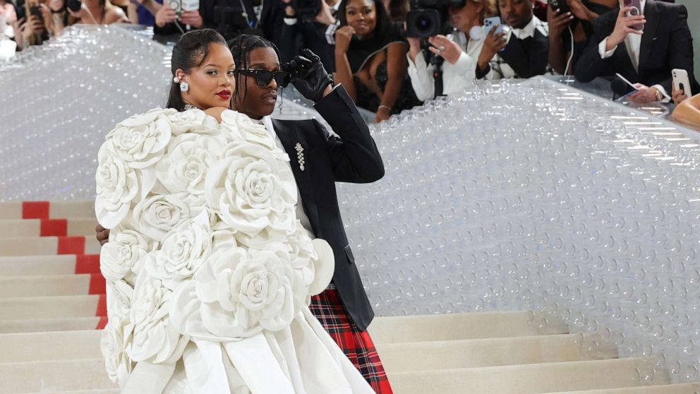 PHOTO: Rihanna and A$AP Rocky attend The 2023 Met Gala Celebrating "Karl Lagerfeld: A Line Of Beauty" at The Metropolitan Museum of Art, May 1, 2023, in New York.