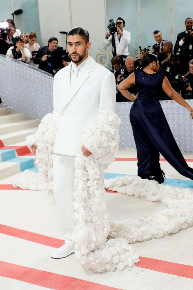 PHOTO: Bad Bunny attends The 2023 Met Gala Celebrating "Karl Lagerfeld: A Line Of Beauty" at The Metropolitan Museum of Art, May 1, 2023, in New York.