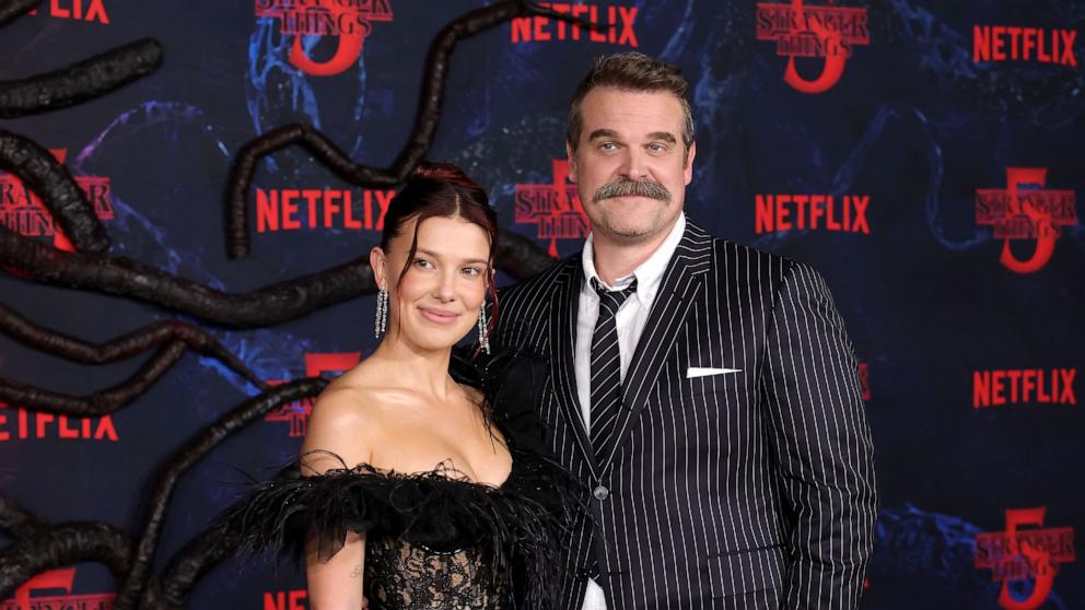 PHOTO: Millie Bobby Brown and David Harbour attend the Los Angeles Premiere of Netflix's "Stranger Things" Season 5 at TCL Chinese 6 Theatres on November 06, 2025 in Hollywood, California. 