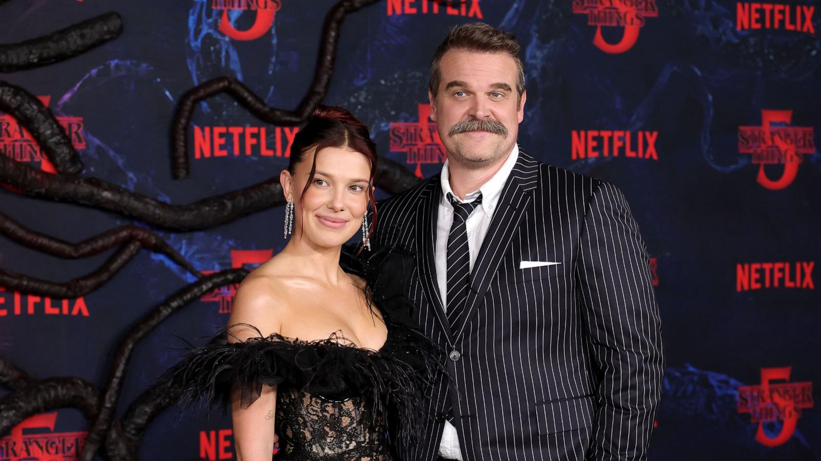 PHOTO: Millie Bobby Brown and David Harbour attend the Los Angeles Premiere of Netflix's "Stranger Things" Season 5 at TCL Chinese 6 Theatres on November 06, 2025 in Hollywood, California.