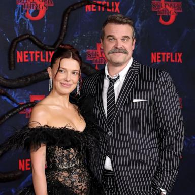 PHOTO: Millie Bobby Brown and David Harbour attend the Los Angeles Premiere of Netflix's "Stranger Things" Season 5 at TCL Chinese 6 Theatres on November 06, 2025 in Hollywood, California. 