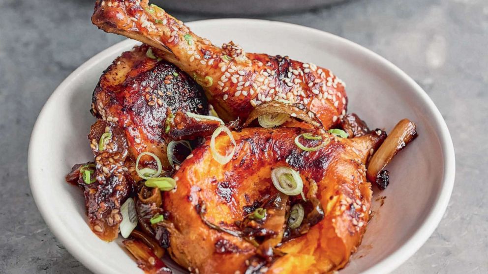 PHOTO: Miso roast chicken with sesame and scallions.