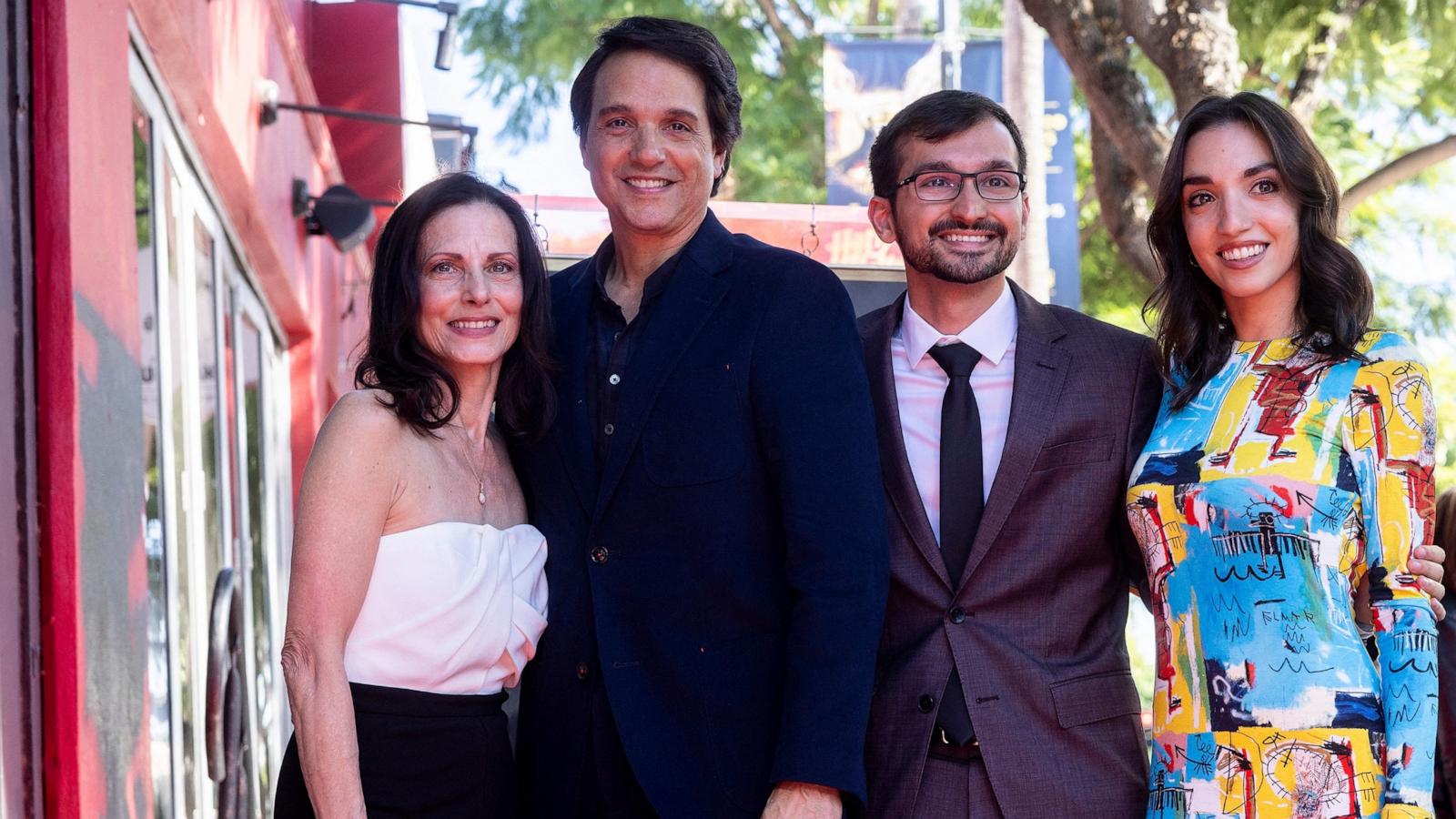 PHOTO: Actor Ralph Macchio (2nd L), his wife Phyllis Fierro (L), and children Julia Macchio (R) and Daniel Macchio pose during the Hollywood Walk of Fame ceremony honoring Macchio with a star in Hollywood, Calif., Nov. 20, 2024.