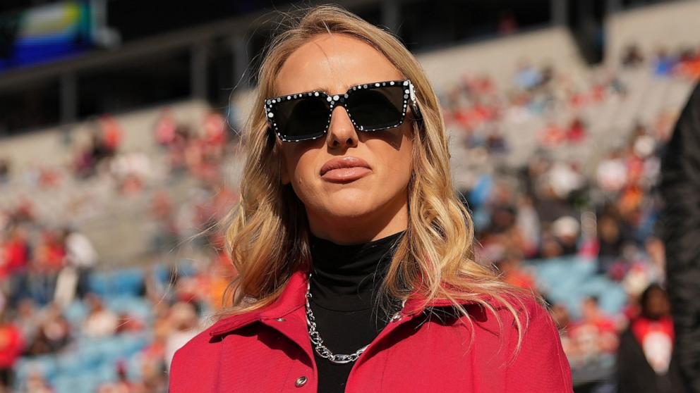 PHOTO: Brittany Mahomes, wife of quarterback Patrick Mahomes, looks on prior to a game between the Kansas City Chiefs and the Carolina Panthers at Bank of America Stadium on Nov. 24, 2024 in Charlotte, N.C.