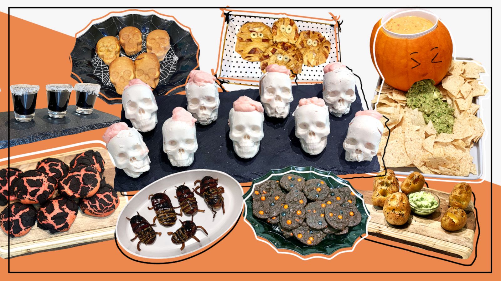 Halloween Fall themed Set of 3 Ice cube trays, candy mold, jello shot  skull/fang/pumpkin shapes 
