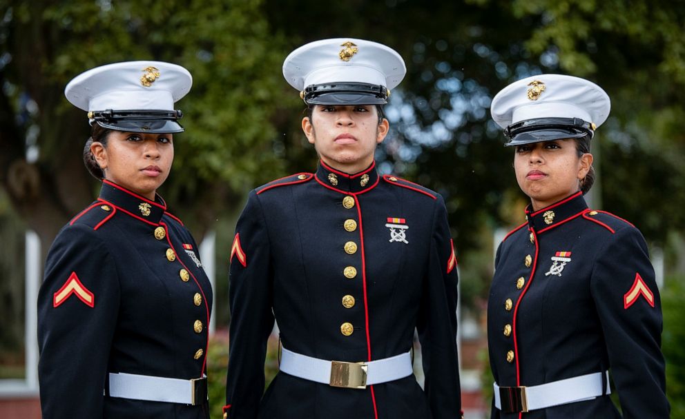 PHOTO: Sisters Maria, Vanessa and Melissa Placido Jaramillo stand in uniform.