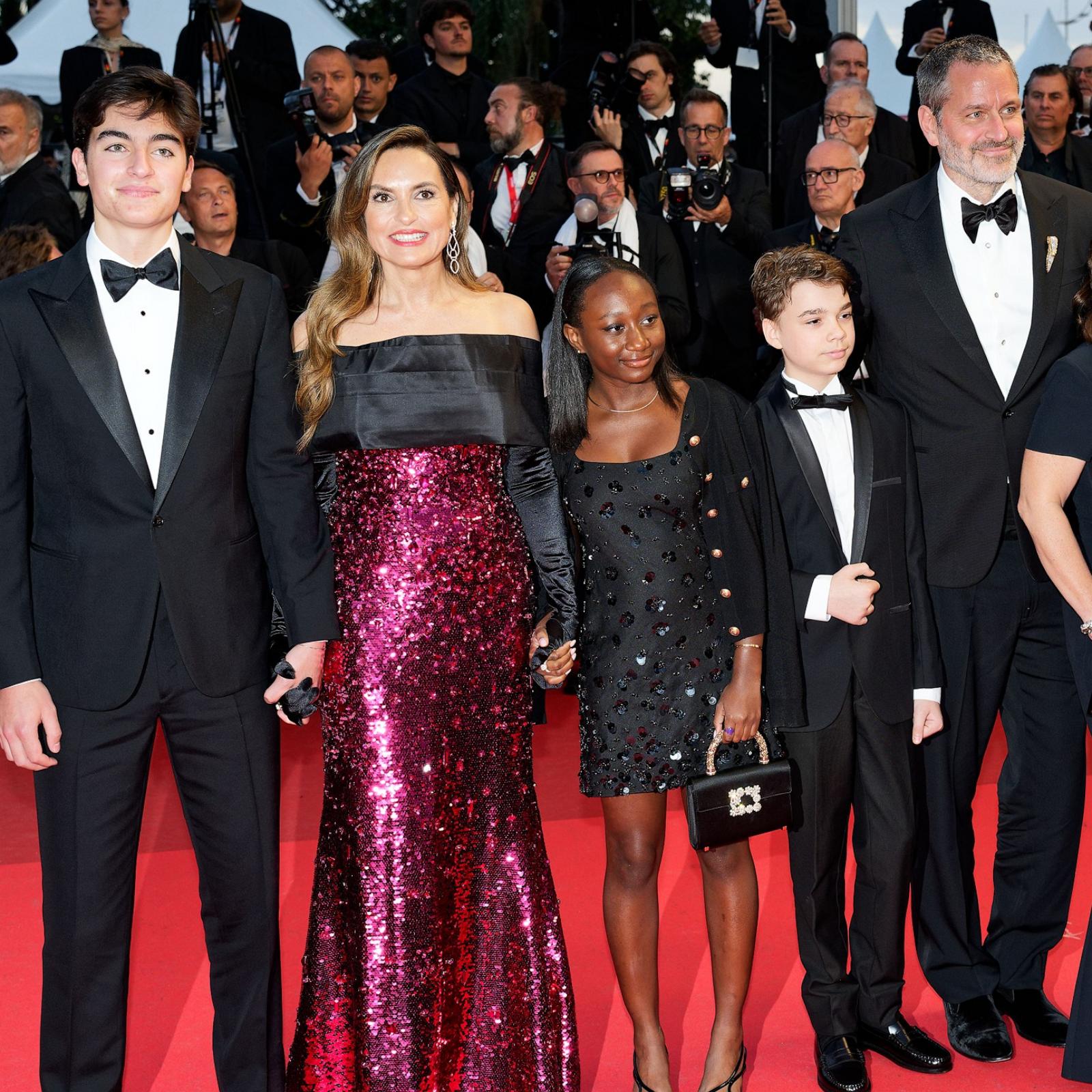 PHOTO: August Miklos Friedrich Hermann, Mariska Hargitay, Amaya Josephine Hermann, Andrew Nicolas Herman and Peter Hermann attend the "Die My Love" red carpet at the 78th annual Cannes Film Festival, May 17, 2025, in Cannes, France.