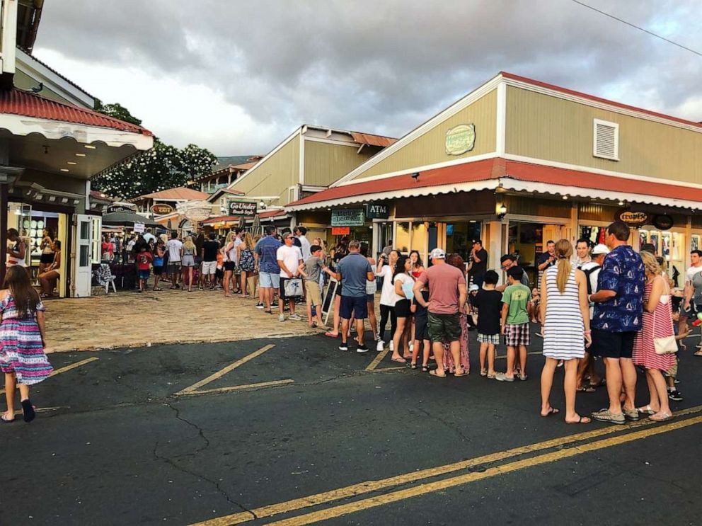 PHOTO: A line outside Ululani's Hawaiian Shave Ice in Lahaina, Maui.