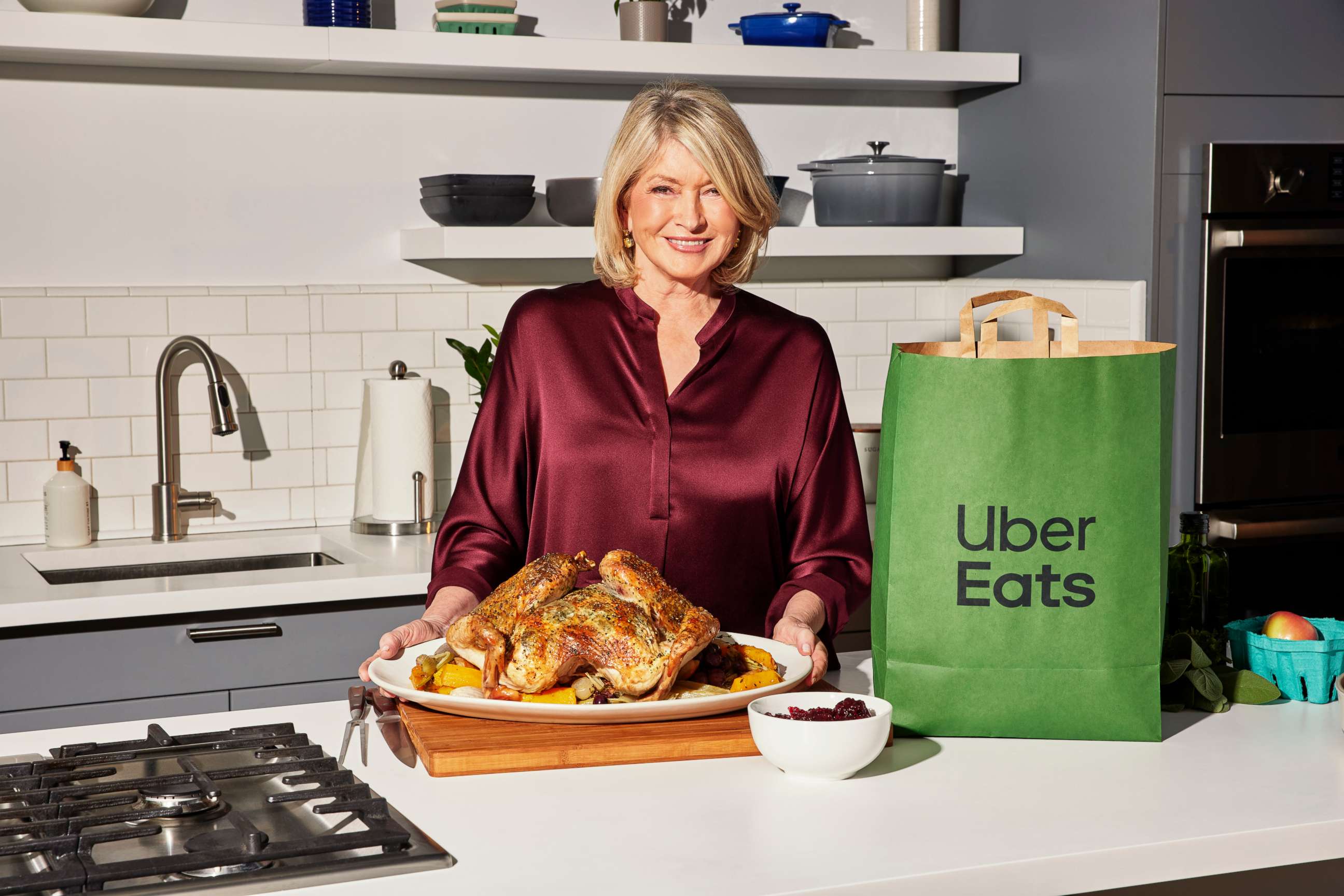 PHOTO: Martha Stewart with her exclusive Thanksgiving dishes with Grocery Aisles.