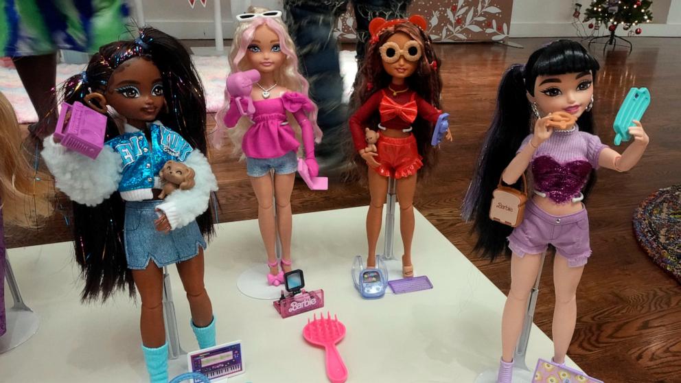PHOTO: Barbie Dream Besties, from Mattel, are displayed at the TTPM 2024 Holiday Showcase event in New York, Sept. 17, 2024. 
