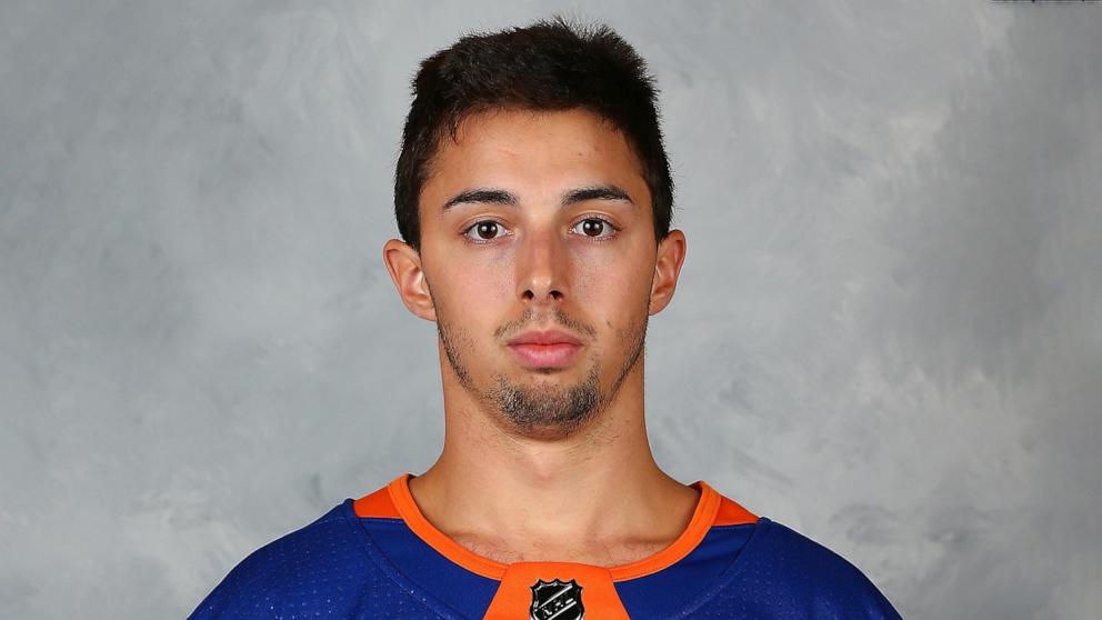 PHOTO: Matthew Gaudreau of the New York Islanders poses for his official headshot for the 2017-2018 season on Sept. 14, 2017, in Uniondale, N.Y.