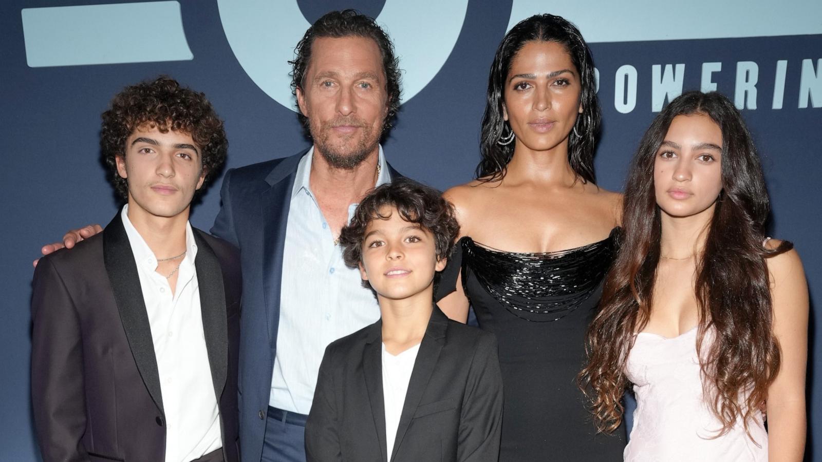 PHOTO: Levi McConaughey, Matthew McConaughey, Livingston McConaughey, Camila Alves McConaughey and Vida McConaughey attend the 2024 Mack, Jack & McConaughey Gala, April 25, 2024, in Austin, Texas.