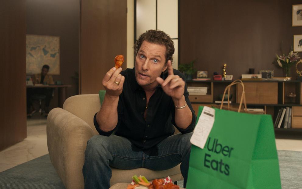 PHOTO: Matthew McConaughey narrates and stars in a new Uber Eats Super Bowl LIX ad delivering a football-food conspiracy pitch.