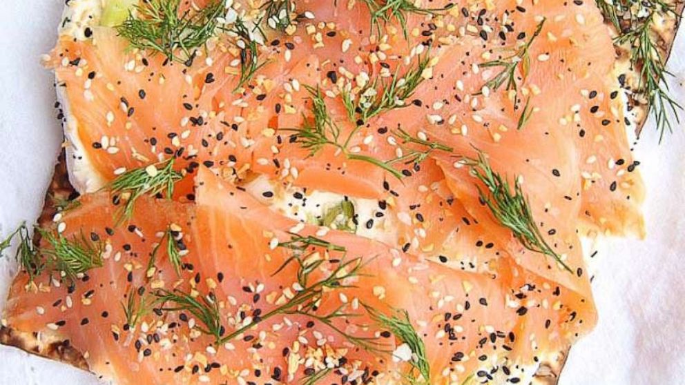 PHOTO: A plate of matzah with lox, everything seasoning and dill.